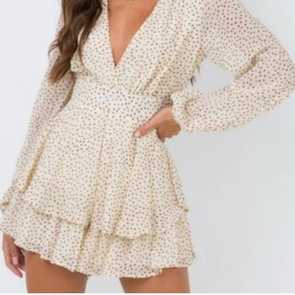 Japna Beige and Brown Polka Dot Dress